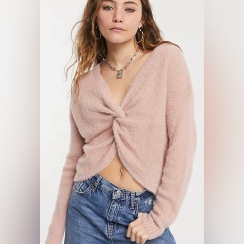Hollister Reversible Twist Wrap Sweater Fuzzy Cropped M